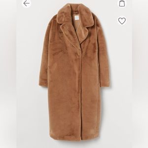 NWT H&M Long Soft Faux Fur Tan/Dark Beige Coat in Size XS